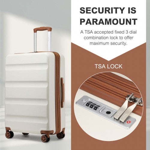 Kono 24 Inch Expandable Horizontal Engraved Hard Shell ABS+PC Check - In Suitcase with TSA Lock - Cream