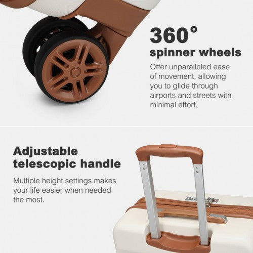 Kono 28 Inch Expandable Horizontal Engraved Hard Shell ABS+PC Check - In Suitcase with TSA Lock - Cream
