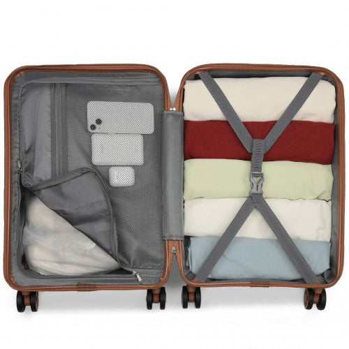 Kono 19 Inch Stylish Horizontal Engraved Hard Shell ABS+PC Cabin Carry - On Suitcase with TSA Lock - Cream
