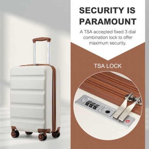 Kono 19 Inch Stylish Horizontal Engraved Hard Shell ABS+PC Cabin Carry - On Suitcase with TSA Lock - Cream