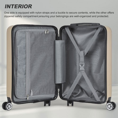 Kono 19 Inch Stylish Horizontal Engraved Hard Shell ABS+PC Cabin Carry - On Suitcase with TSA Lock - Gold