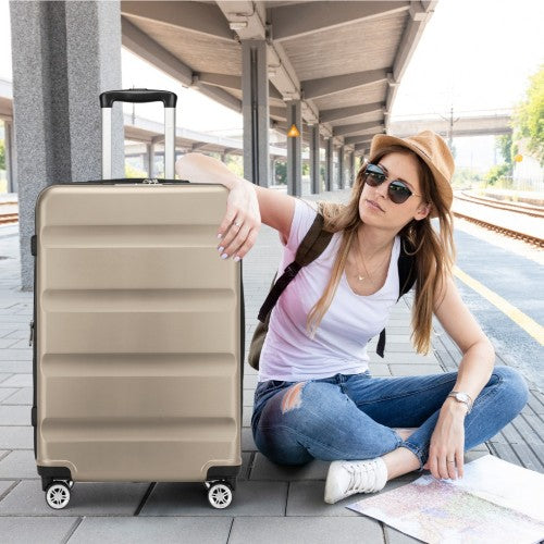 Kono 24 Inch Expandable Horizontal Engraved Hard Shell ABS+PC Check - In Suitcase with TSA Lock - Gold