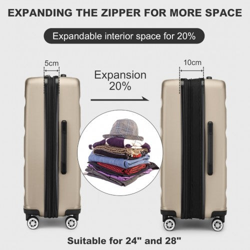 Kono 28 Inch Expandable Horizontal Engraved Hard Shell ABS+PC Check - In Suitcase with TSA Lock - Gold