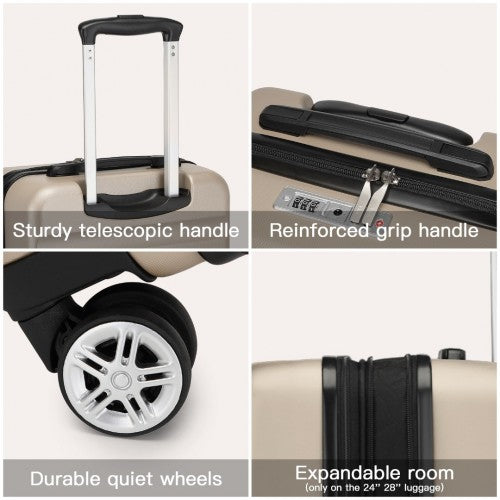 Kono 24 Inch Expandable Horizontal Engraved Hard Shell ABS+PC Check - In Suitcase with TSA Lock - Gold