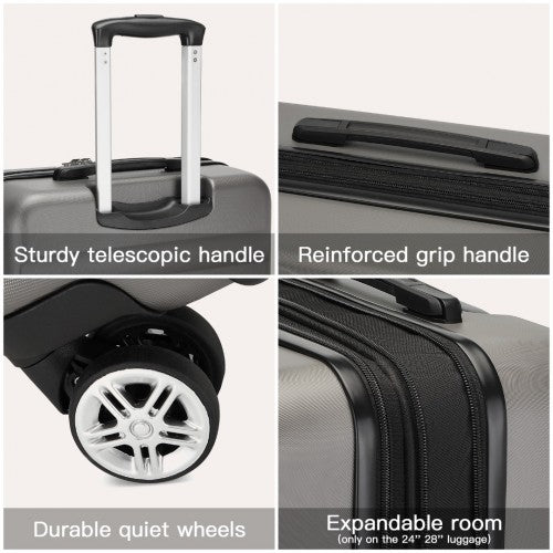 Kono 24 Inch Expandable Horizontal Engraved Hard Shell ABS+PC Check - In Suitcase with TSA Lock - Grey