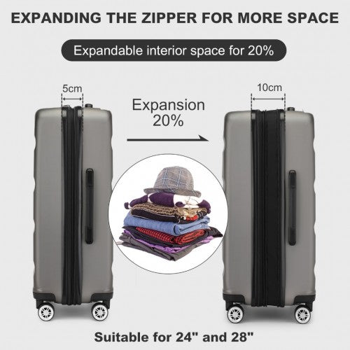 Kono 24 Inch Expandable Horizontal Engraved Hard Shell ABS+PC Check - In Suitcase with TSA Lock - Grey