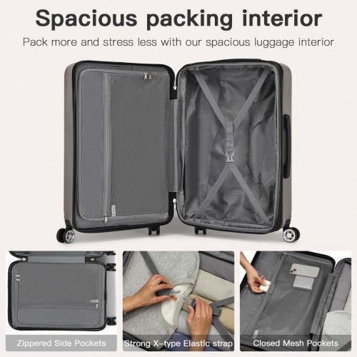 Kono 24 Inch Expandable Horizontal Engraved Hard Shell ABS+PC Check - In Suitcase with TSA Lock - Grey