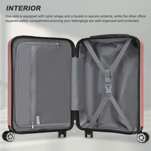 Kono 19 Inch Stylish Horizontal Engraved Hard Shell ABS+PC Cabin Carry - On Suitcase with TSA Lock - Nude