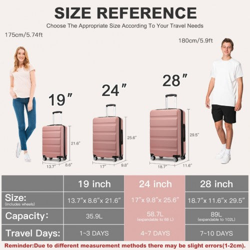 Kono 24 Inch Expandable Horizontal Engraved Hard Shell ABS+PC Check - In Suitcase with TSA Lock - Nude