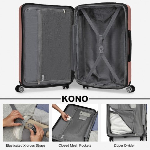 Kono 28 Inch Expandable Horizontal Engraved Hard Shell ABS+PC Check - In Suitcase with TSA Lock - Nude