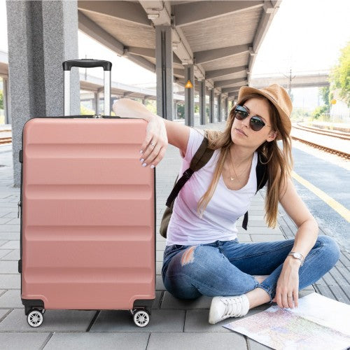 Kono 28 Inch Expandable Horizontal Engraved Hard Shell ABS+PC Check - In Suitcase with TSA Lock - Nude