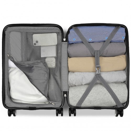 Kono 19 Inch Stylish Horizontal Engraved Hard Shell ABS+PC Cabin Carry - On Suitcase with TSA Lock - Navy