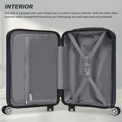 Kono 19 Inch Stylish Horizontal Engraved Hard Shell ABS+PC Cabin Carry - On Suitcase with TSA Lock - Navy