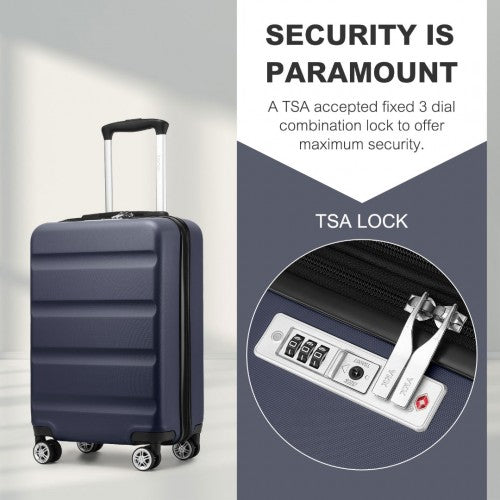 Kono 19 Inch Stylish Horizontal Engraved Hard Shell ABS+PC Cabin Carry - On Suitcase with TSA Lock - Navy