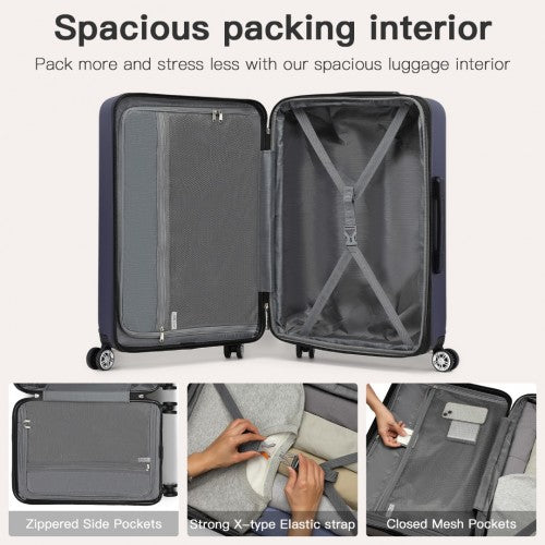 Kono 24 Inch Expandable Horizontal Engraved Hard Shell ABS+PC Check - In Suitcase with TSA Lock - Navy