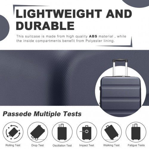 Kono 24 Inch Expandable Horizontal Engraved Hard Shell ABS+PC Check - In Suitcase with TSA Lock - Navy
