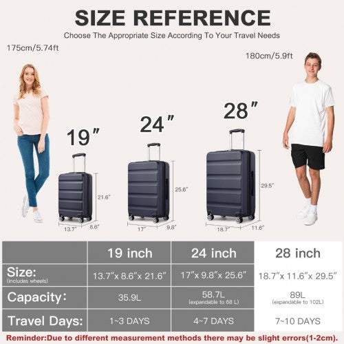 Kono 28 Inch Expandable Horizontal Engraved Hard Shell ABS+PC Check - In Suitcase with TSA Lock - Navy