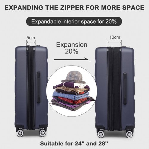 Kono 28 Inch Expandable Horizontal Engraved Hard Shell ABS+PC Check - In Suitcase with TSA Lock - Navy