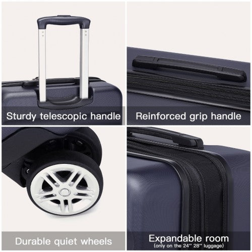 Kono 24 Inch Expandable Horizontal Engraved Hard Shell ABS+PC Check - In Suitcase with TSA Lock - Navy