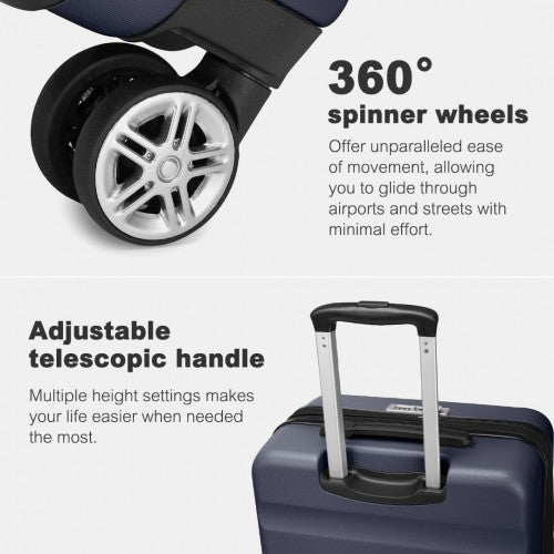 Kono 28 Inch Expandable Horizontal Engraved Hard Shell ABS+PC Check - In Suitcase with TSA Lock - Navy