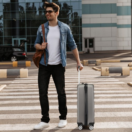 Kono 19 Inch Stylish Horizontal Engraved Hard Shell ABS+PC Cabin Carry - On Suitcase with TSA Lock - Grey