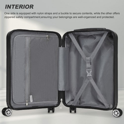 Kono 19 Inch Stylish Horizontal Engraved Hard Shell ABS+PC Cabin Carry - On Suitcase with TSA Lock - Grey