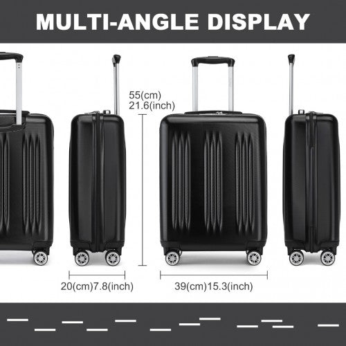Kono 20 Inch Sleek Striped Carry - On Suitcase Durable ABS+PC Luggage With Four Spinner Wheels And TSA Lock Perfect for Travel - Black
