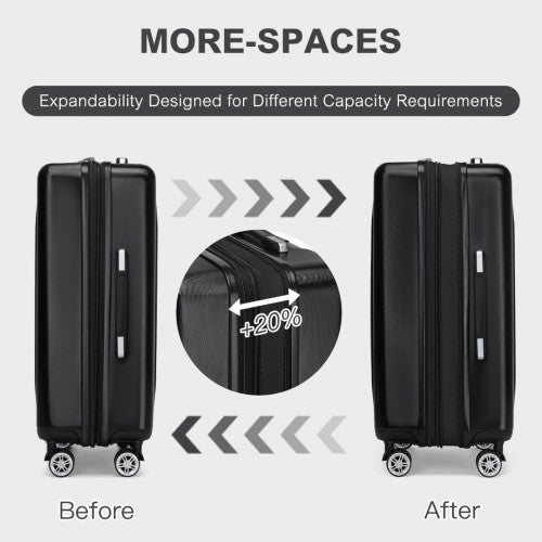Kono 24 Inch Sleek Striped Check - In Suitcase Expandable Durable ABS+PC Luggage with Four Spinner Wheels TSA Lock - Black