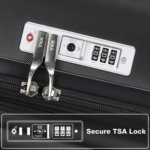 Kono 24 Inch Sleek Striped Check - In Suitcase Expandable Durable ABS+PC Luggage with Four Spinner Wheels TSA Lock - Black