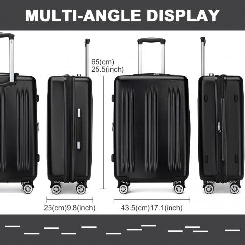 Kono 24 Inch Sleek Striped Check - In Suitcase Expandable Durable ABS+PC Luggage with Four Spinner Wheels TSA Lock - Black