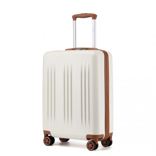 Kono 20 Inch Sleek Striped Carry - On Suitcase Durable ABS+PC Luggage With Four Spinner Wheels And TSA Lock Perfect for Travel - Cream And Brown
