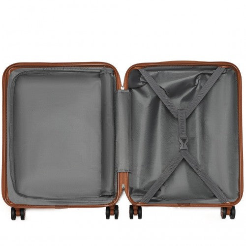 Kono 20 Inch Sleek Striped Carry - On Suitcase Durable ABS+PC Luggage With Four Spinner Wheels And TSA Lock Perfect for Travel - Cream And Brown