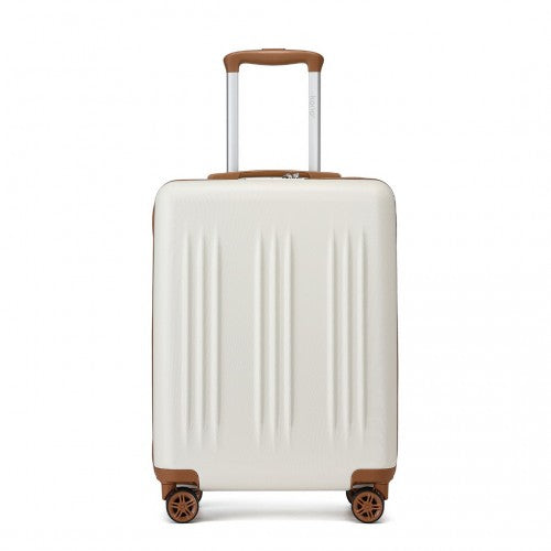 Kono 20 Inch Sleek Striped Carry - On Suitcase Durable ABS+PC Luggage With Four Spinner Wheels And TSA Lock Perfect for Travel - Cream And Brown
