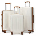 Kono 3 Piece Luggage Set 20/24/28 Inch Sleek Striped Expandable ABS+PC Suitcase With TSA Lock And Four Spinner Wheels - Cream And Brown