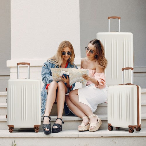 Kono 3 Piece Luggage Set 20/24/28 Inch Sleek Striped Expandable ABS+PC Suitcase With TSA Lock And Four Spinner Wheels - Cream And Brown