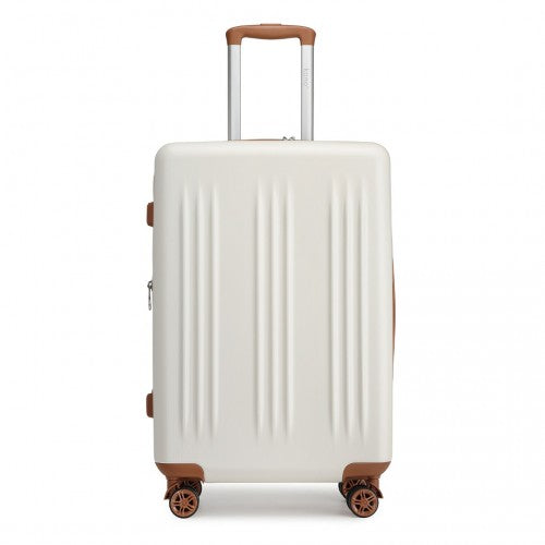 Kono 24 Inch Sleek Striped Check - In Suitcase Expandable Durable ABS+PC Luggage with Four Spinner Wheels TSA Lock - Cream And Brown