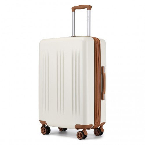 Kono 24 Inch Sleek Striped Check - In Suitcase Expandable Durable ABS+PC Luggage with Four Spinner Wheels TSA Lock - Cream And Brown