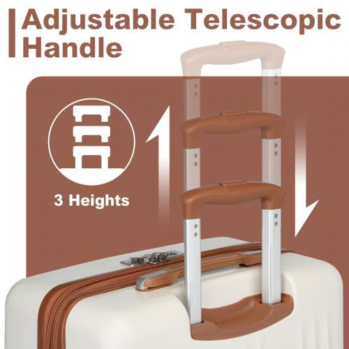 Kono 24 Inch Sleek Striped Check - In Suitcase Expandable Durable ABS+PC Luggage with Four Spinner Wheels TSA Lock - Cream And Brown