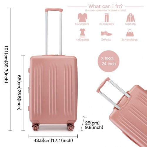 Kono 24 Inch Sleek Striped Check - In Suitcase Expandable Durable ABS+PC Luggage with Four Spinner Wheels TSA Lock - Nude