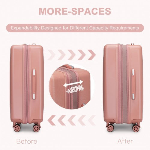 Kono 24 Inch Sleek Striped Check - In Suitcase Expandable Durable ABS+PC Luggage with Four Spinner Wheels TSA Lock - Nude