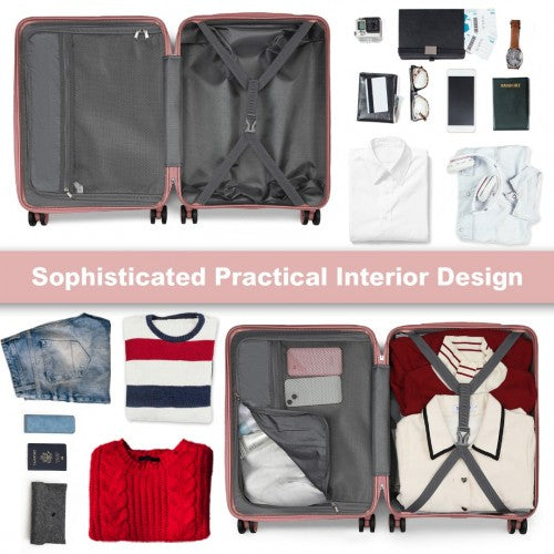 Kono 24 Inch Sleek Striped Check - In Suitcase Expandable Durable ABS+PC Luggage with Four Spinner Wheels TSA Lock - Nude
