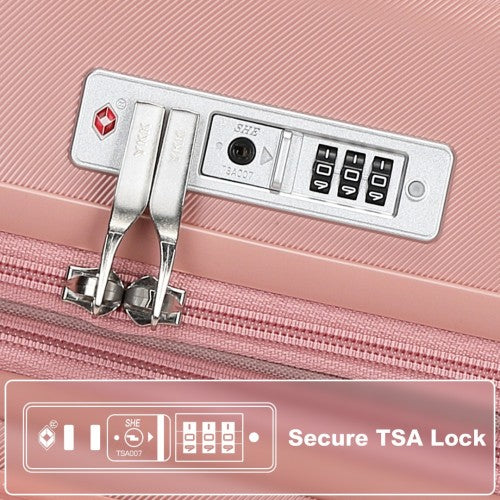 Kono 24 Inch Sleek Striped Check - In Suitcase Expandable Durable ABS+PC Luggage with Four Spinner Wheels TSA Lock - Nude