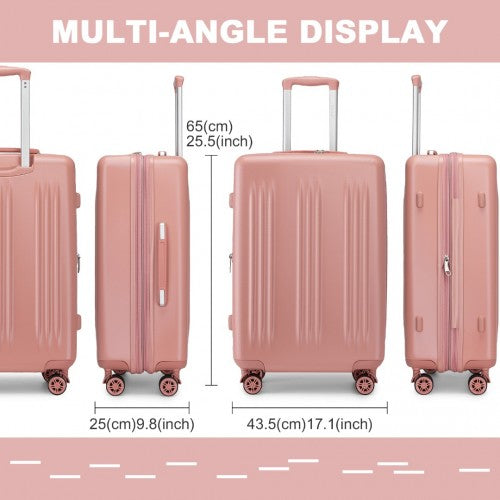 Kono 24 Inch Sleek Striped Check - In Suitcase Expandable Durable ABS+PC Luggage with Four Spinner Wheels TSA Lock - Nude