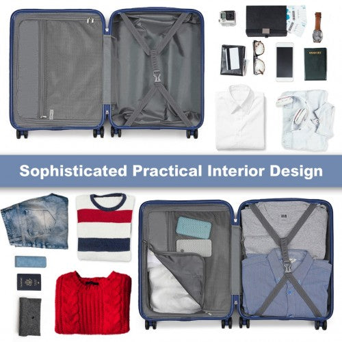 Kono 20 Inch Sleek Striped Carry - On Suitcase Durable ABS+PC Luggage With Four Spinner Wheels And TSA Lock Perfect for Travel - Navy