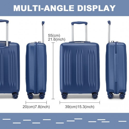 Kono 20 Inch Sleek Striped Carry - On Suitcase Durable ABS+PC Luggage With Four Spinner Wheels And TSA Lock Perfect for Travel - Navy