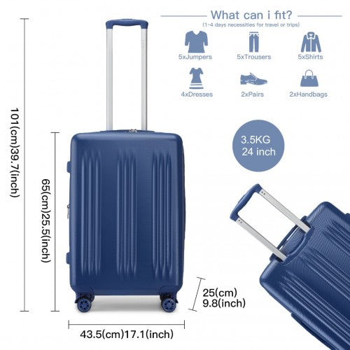 Kono 24 Inch Sleek Striped Check - In Suitcase Expandable Durable ABS+PC Luggage with Four Spinner Wheels TSA Lock - Navy