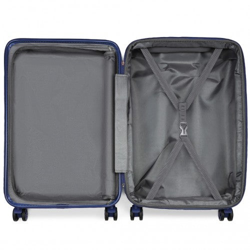 Kono 24 Inch Sleek Striped Check - In Suitcase Expandable Durable ABS+PC Luggage with Four Spinner Wheels TSA Lock - Navy
