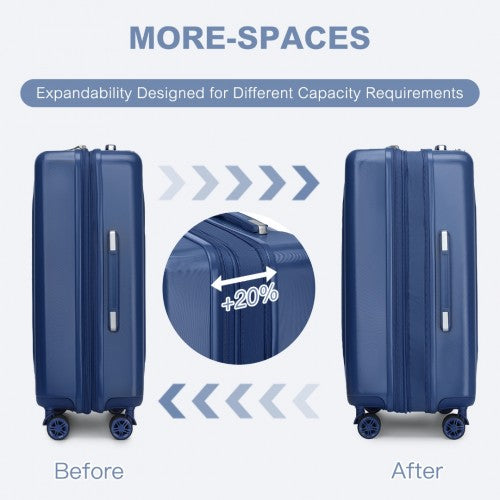Kono 24 Inch Sleek Striped Check - In Suitcase Expandable Durable ABS+PC Luggage with Four Spinner Wheels TSA Lock - Navy