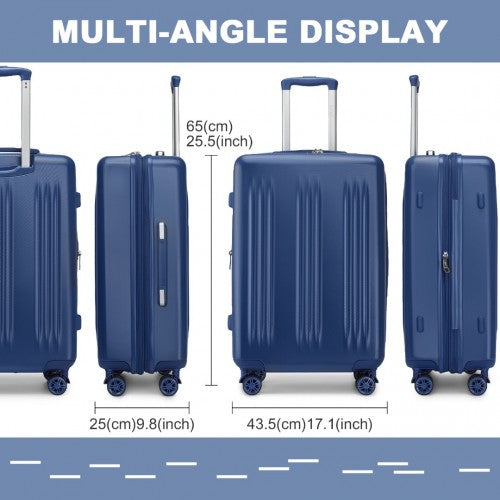 Kono 24 Inch Sleek Striped Check - In Suitcase Expandable Durable ABS+PC Luggage with Four Spinner Wheels TSA Lock - Navy