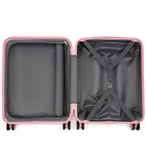 Kono 20 Inch Sleek Striped Carry - On Suitcase Durable ABS+PC Luggage With Four Spinner Wheels And TSA Lock Perfect for Travel - Pink